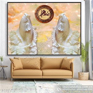 Tranh cá chép bằng ngọc và chữ phúc Tranh cá chép bằng ngọc và chữ phúc