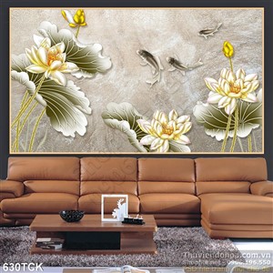 Tranh cá chép và hoa sen vẽ tay 3d Tranh cá chép và hoa sen vẽ tay 3d