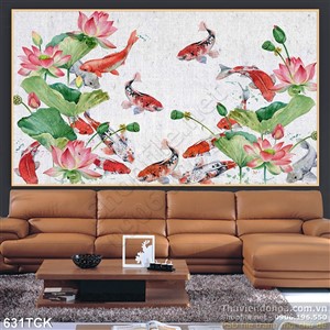 Tranh vẽ cá chép hoa sen đẹp 3d Tranh vẽ cá chép hoa sen đẹp 3d