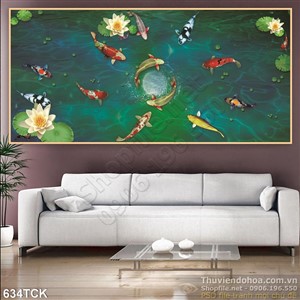 Tranh cá chép bơi quanh hòn ngọc sáng 3d đẹp Tranh cá chép bơi quanh hòn ngọc sáng 3d đẹp