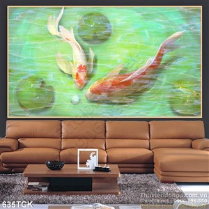Tranh cá chép tình nhân nghệ thuật 3d đẹp in uv Tranh cá chép tình nhân nghệ thuật 3d đẹp in uv