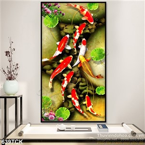 Tranh cá chép bơi thành đàn khổ dọc Tranh cá chép bơi thành đàn khổ dọc