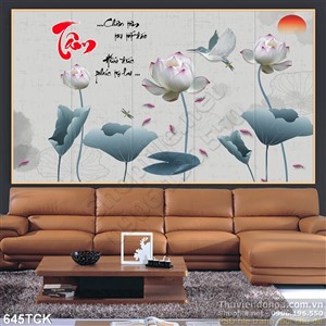 Tranh hoa sen và chữ tâm tinh tế in wall Tranh hoa sen và chữ tâm tinh tế in wall