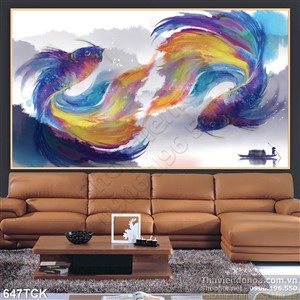 Tranh cá chép wall sơn dầu độc lạ 3d Tranh cá chép wall sơn dầu độc lạ 3d