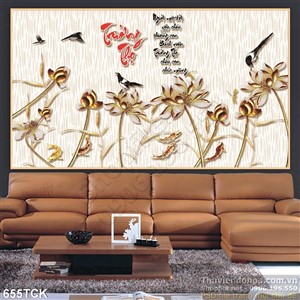 Tranh trường thọ wall hoa sen mạ vàng đẹp Tranh trường thọ wall hoa sen mạ vàng đẹp