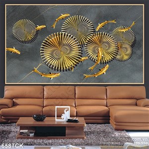 Tranh mạ vàng đàn cá bơi lội Tranh mạ vàng đàn cá bơi lội