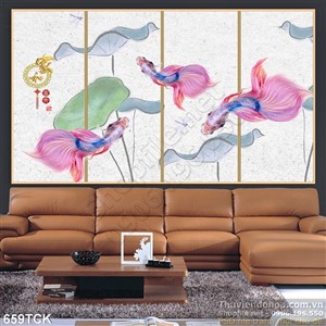 Tranh cá đá màu đẹp in 3d giấy dán tường Tranh cá đá màu đẹp in 3d giấy dán tường