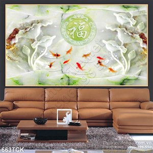 Tranh cá chép hoa sen giả ngọc 3d wall Tranh cá chép hoa sen giả ngọc 3d wall