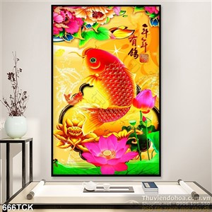 Tranh cá chép vàng bay lên trời in wall Tranh cá chép vàng bay lên trời in wall