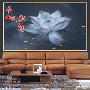 Tranh vẽ tay hoa sen phú quý Tranh vẽ tay hoa sen phú quý