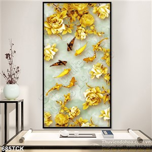 Tranh cá chép vàng hoa sen vàng 3d in uv file chất lượng cao Tranh cá chép vàng hoa sen vàng 3d in uv file chất lượng cao