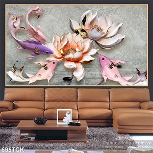 Tranh hoa sen phù điêu ấn tượng in uv Tranh hoa sen phù điêu ấn tượng in uv
