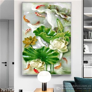 Tranh cá chép và hoa sen giả ngọc wall Tranh cá chép và hoa sen giả ngọc wall
