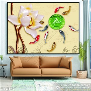 Tranh cá chép giả ngọc 3d và hoa sen đẹp 3d Tranh cá chép giả ngọc 3d và hoa sen đẹp 3d