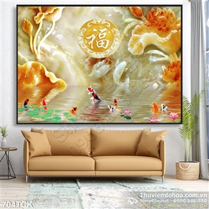 Tranh giả ngọc hoa sen in psd cá chép Tranh giả ngọc hoa sen in psd cá chép