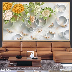 Tranh 3d hoa mẫu đơn và cá chép Tranh 3d hoa mẫu đơn và cá chép