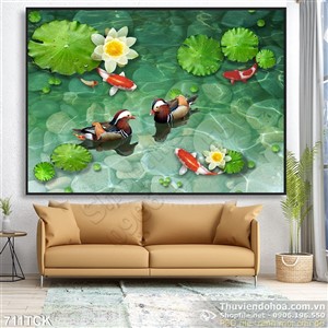 Tranh vịt trời và hồ ao sen 3d Tranh vịt trời và hồ ao sen 3d