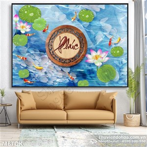 Tranh chữ phúc và cá chép hoa sen Tranh chữ phúc và cá chép hoa sen