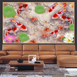 Tranh nền sỏi trắng 3d và  7 con cá chép Tranh nền sỏi trắng 3d và  7 con cá chép