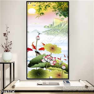 Tranh vẽ khổ dọc hoa sen wall Tranh vẽ khổ dọc hoa sen wall