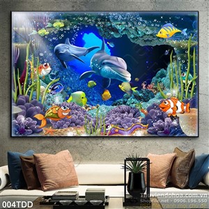 Tranh Đại Dương, cá heo 3D treo tường