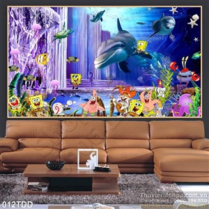 Tranh Đại Dương, cá heo 3D phòng khách