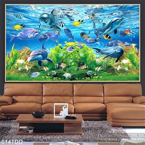 Tranh Đại Dương, cá heo 3D treo tường