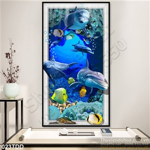 Tranh Đại Dương, cá heo 3D trang trí tường