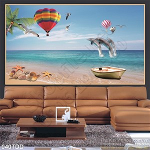Tranh Đại Dương, cá heo 3D trang trí phòng khách