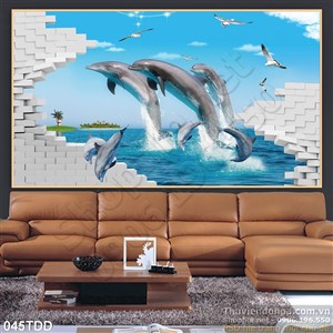Tranh Đại Dương, cá heo 3D trang trí
