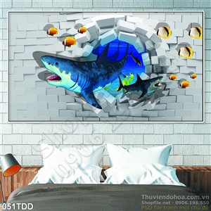 Tranh Đại Dương, cá heo 3D dán tường nghệ thuật
