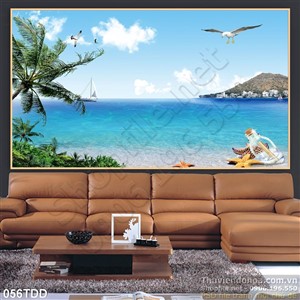 Tranh Đại Dương, cá heo 3D trang trí tường phòng khách