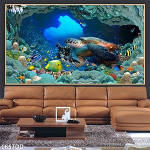 Tranh Đại Dương, cá heo 3D trang trí phòng ngủ