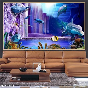 Tranh Đại Dương, cá heo 3D trang trí phòng khách