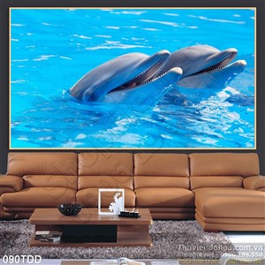 Tranh Đại Dương, cá heo 3D in gạch đẹp