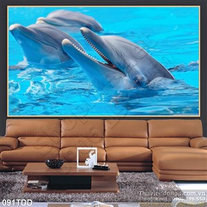 Tranh Đại Dương, cá heo 3D trang trí phòng khách