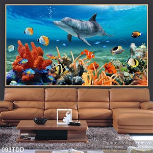 Tranh Đại Dương, cá heo 3D treo tường phòng khách