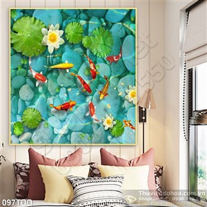 Tranh Đại Dương, cá koi 3D phong thủy