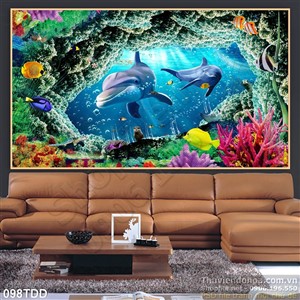Tranh Đại Dương, cá heo 3D treo tường đẹp