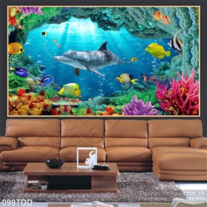 Tranh Đại Dương, cá heo 3D trang trí tương đẹp