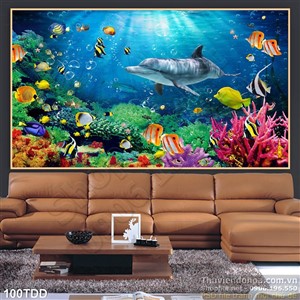 Tranh Đại Dương, cá heo 3D treo tường đẹp
