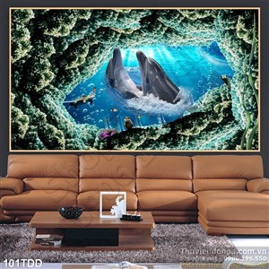 Tranh Đại Dương, cá heo 3D treo tường đẹp