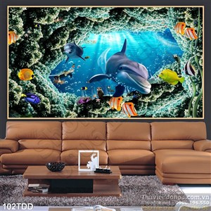 Tranh Đại Dương, cá heo 3D trang trí tường