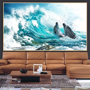 Tranh Đại Dương, cá heo 3D dán tường