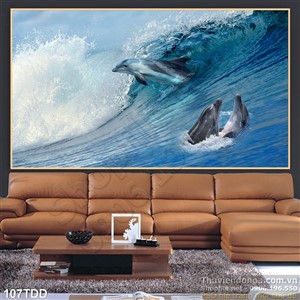 Tranh Đại Dương, cá heo 3D treo tường phòng khách
