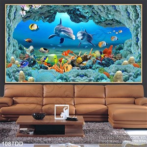Tranh Đại Dương, cá heo 3D trang trí phòng ngủ