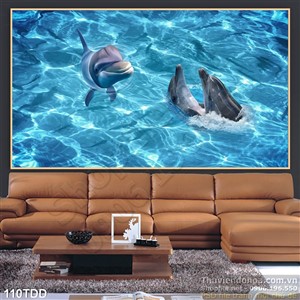 Tranh Đại Dương, cá heo 3D treo tường