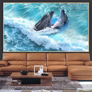 Tranh Đại Dương, cá heo 3D treo tường