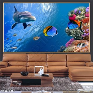 Tranh Đại Dương, cá heo 3D dán tường