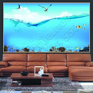 Tranh Đại Dương, cá heo 3D trang trí phòng ngủ